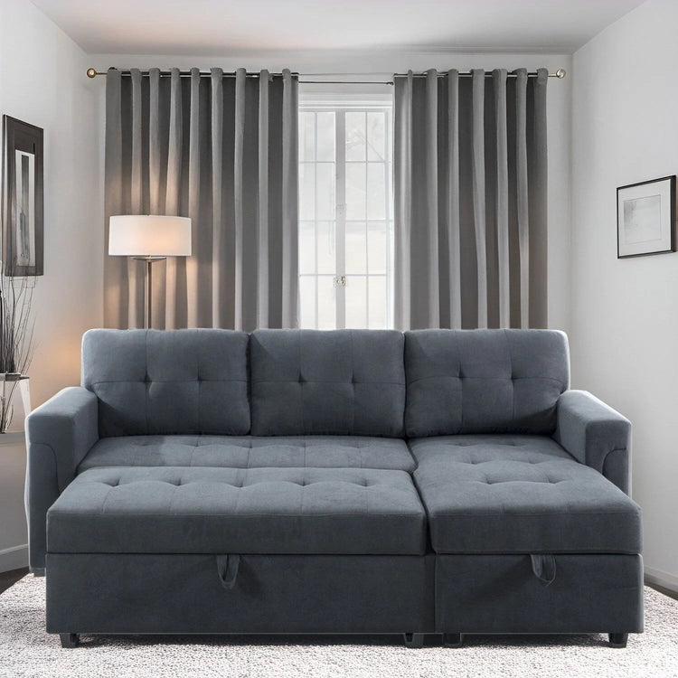 Reversible Sectional Sofa with Pull-Out Sleeper Bed, Hidden Storage Chaise, Durable Legs