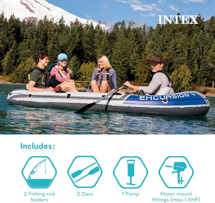 Excursion Inflatable Boat Series, Includes Deluxe 54in Boat Oars and High-Output Pump - Supertough PVC - Adjustable Seats with Backrest
