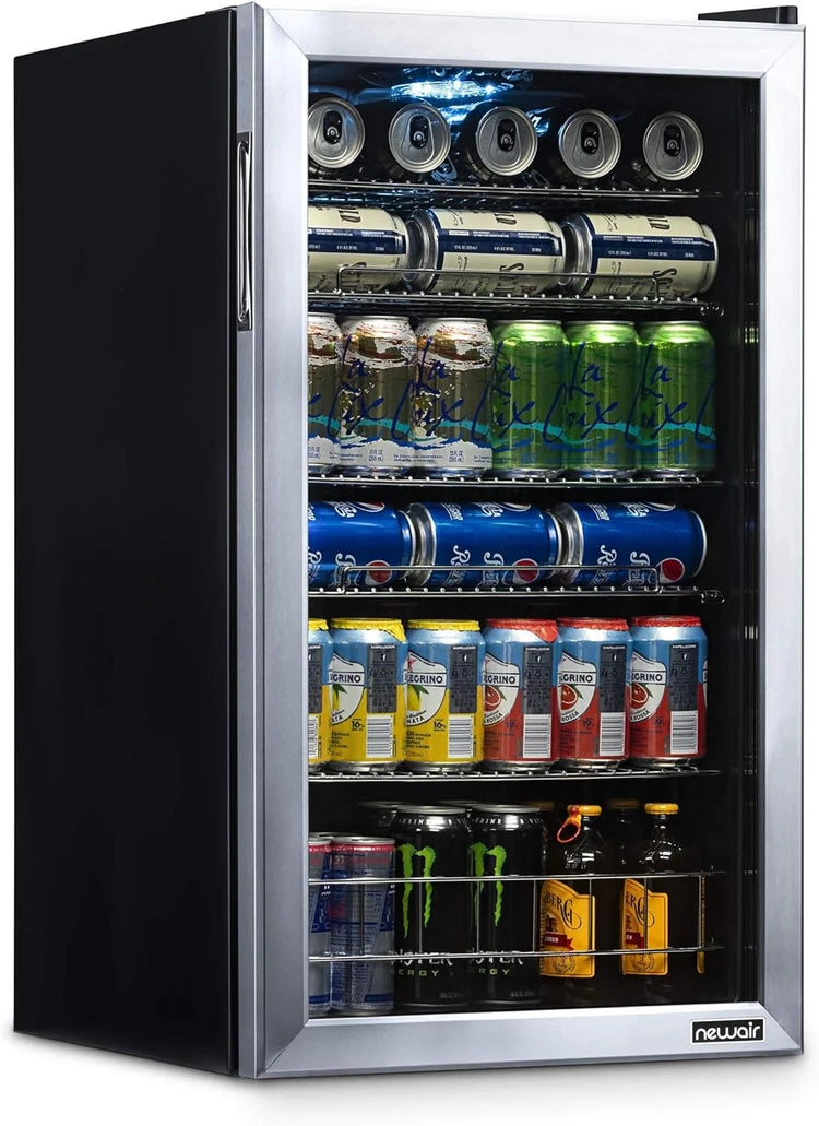 Beverage Refrigerator Cooler, 126 Cans Free Standing with Right Hinge Glass Door
