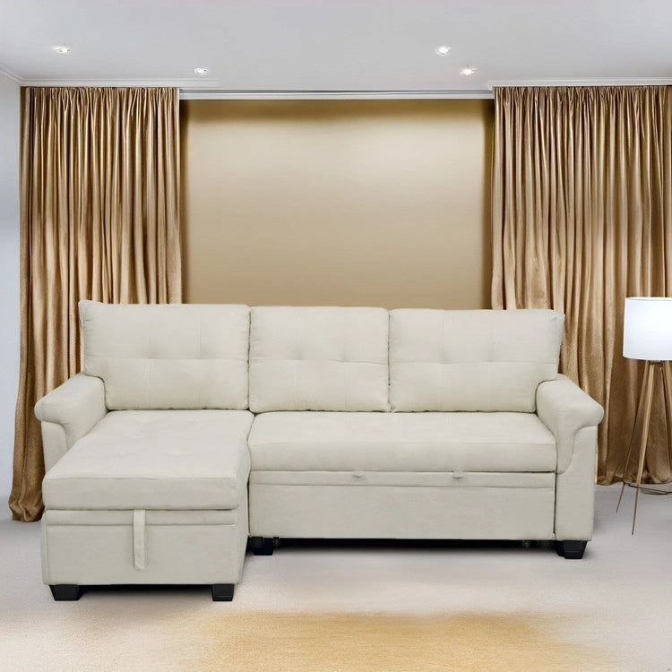Reversible Sectional Sofa with Pull-Out Sleeper Bed, Hidden Storage Chaise, Durable Legs