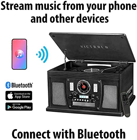 Victrola 8-in-1 Bluetooth Record Player & Multimedia Center, Built-in Stereo Speakers - Turntable, Wireless Music Streaming
