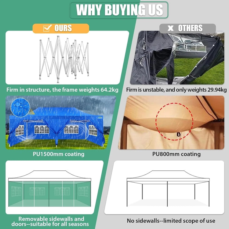 Cobizi 10x20 Heavy Duty Pop up Canopy Tent with 6 Sidewalls Easy up Commercial Outdoor Canopy Wedding Party Tents