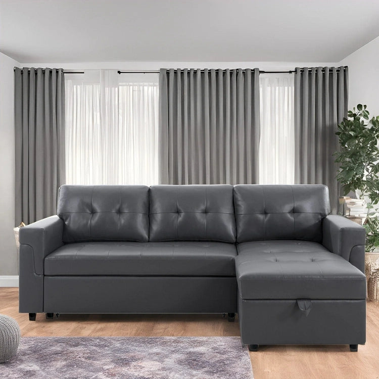 Reversible Sectional Sofa with Pull-Out Sleeper Bed, Hidden Storage Chaise, Durable Legs