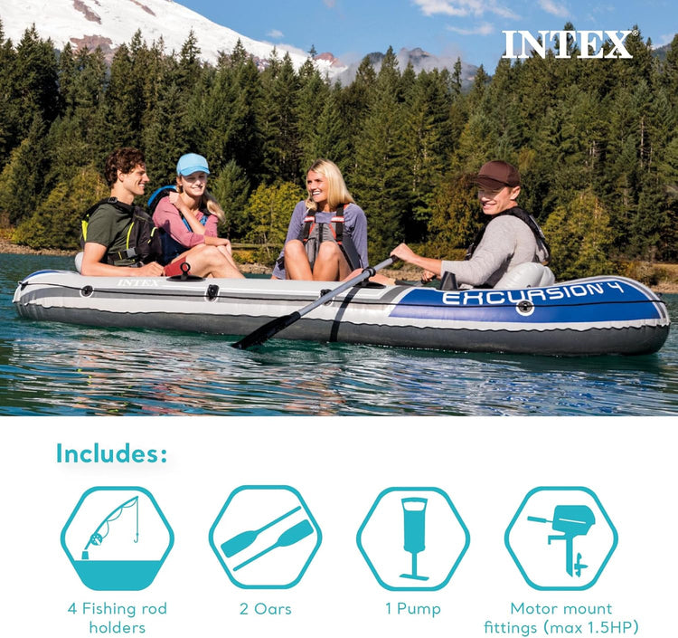 Excursion Inflatable Boat Series, Includes Deluxe 54in Boat Oars and High-Output Pump - Supertough PVC - Adjustable Seats with Backrest