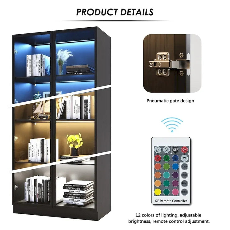 Display Storage Cabinet, Display Cabinet with Tempered Glass Doors, Showcase with 4-Tier Storage Shelves