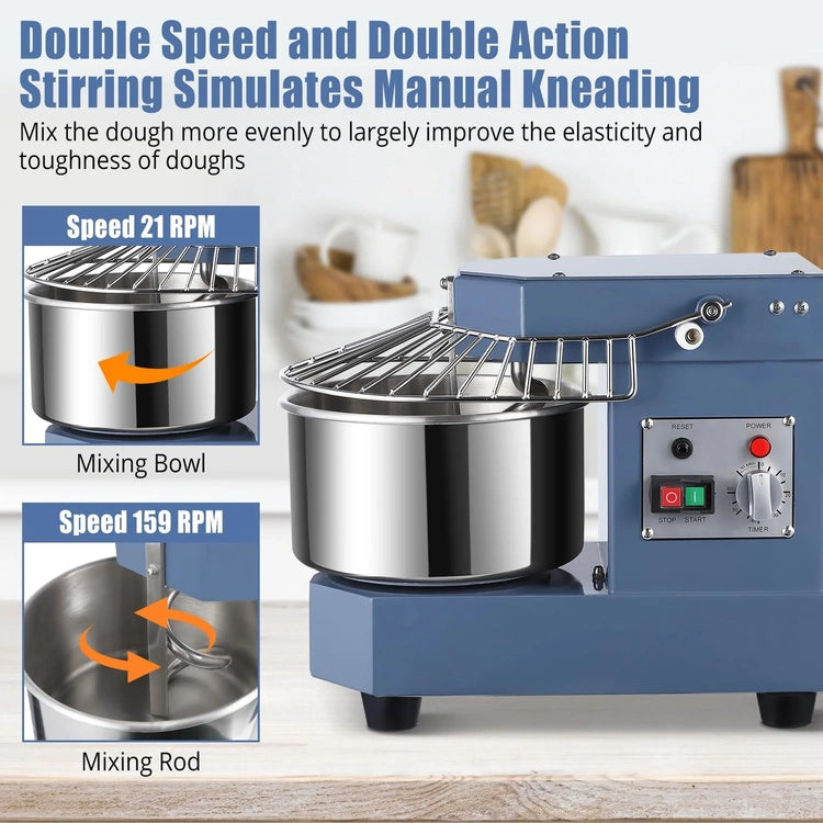8Qt Commercial Food Mixer, 450W Dual Rotating Dough Kneading Machine W Food-Grade Stainless Steel Bowl, Security Shield & Timer, Commercial