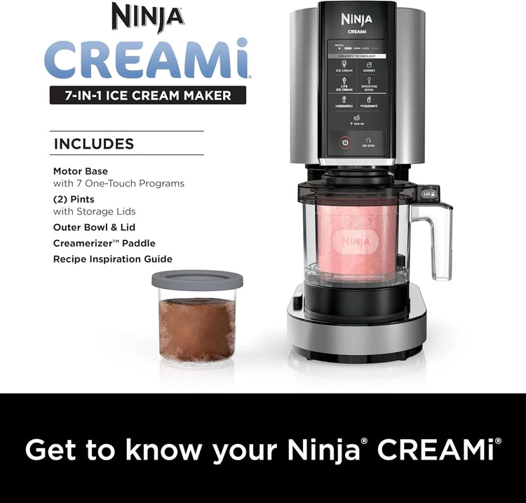 Ninja NC301 Creami Ice Cream Maker, for Gelato, Mix-Ins, Milkshakes, Sorbet, Smoothie Bowls & More, 7 One-Touch Programs