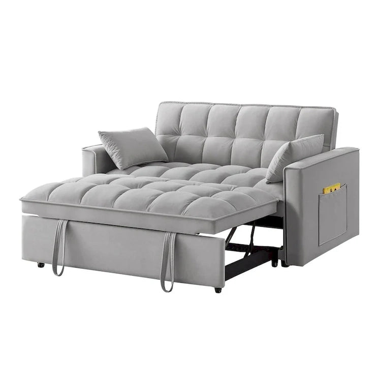 4 in1 Loveseat Sofa Bed with Armrests & Storage Pockets, Multi-Function Tufted Pull-Out Sofa Bed with Adjustable Backrest