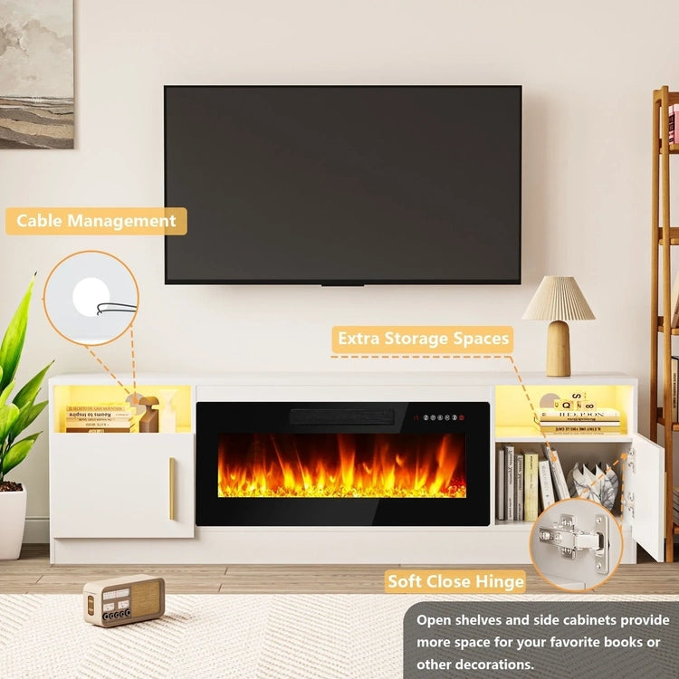Bossin 70 Fireplace TV Stand with 36 Electric Fireplace, TV Stand for Tvs up to 80,16 Colors LED Lights/Entertainment Center