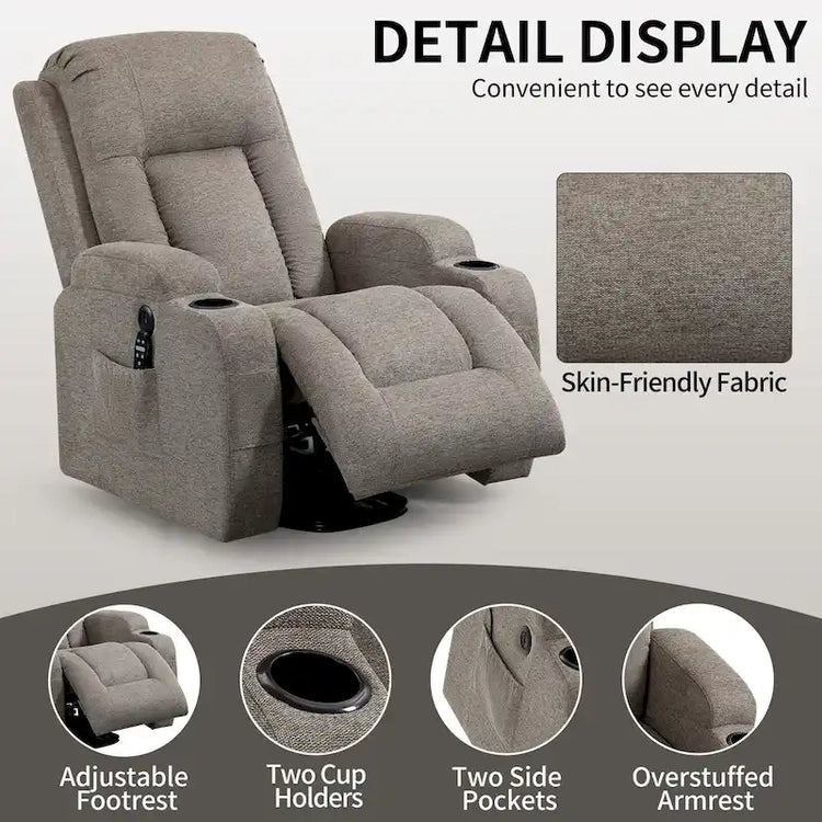Lazy Boy Power Lift Recliner Chair, Modern Single Motor Massage Sofa Chair with Lumbar Heating, USB Charging Port, Cup Holders