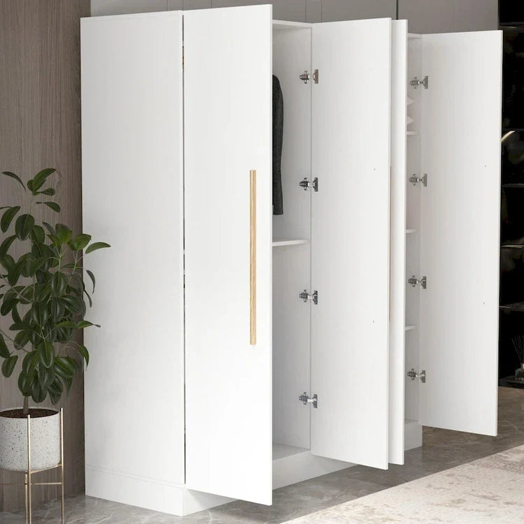 Modern Freestanding Solid Wood Wardrobe Closet with Storage Shelves