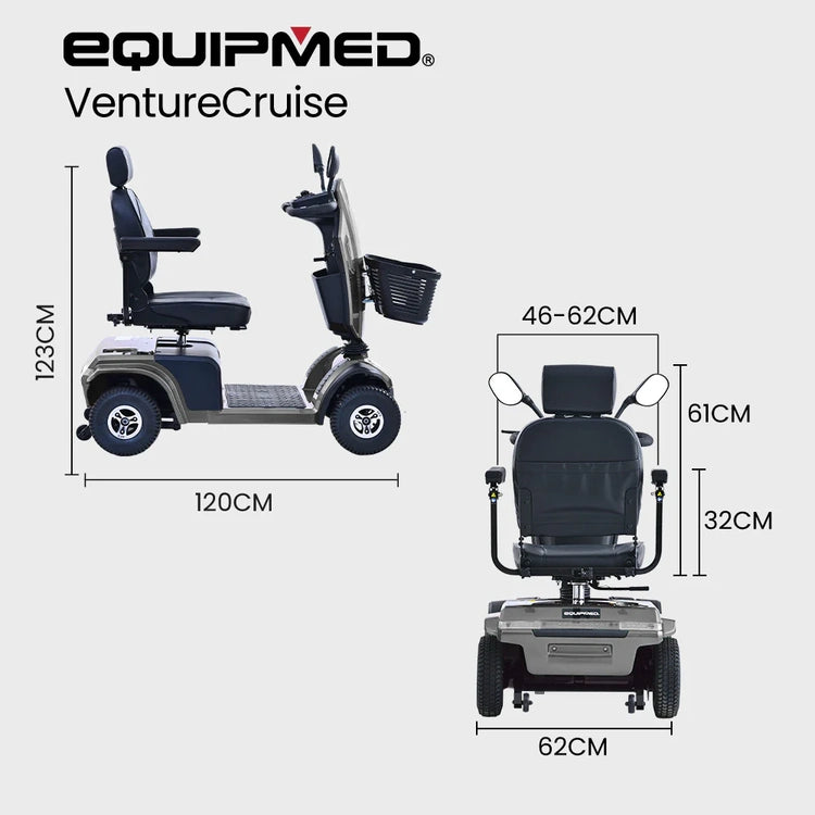 Equipmed Mobility Scooter, S-Xxl Comfortable Size for All Riders, 30km Max Range, 180kg Capacity, Grey