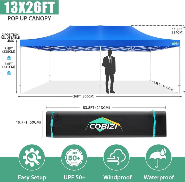 Cobizi 10x20 Heavy Duty Pop up Canopy Tent with 6 Sidewalls Easy up Commercial Outdoor Canopy Wedding Party Tents