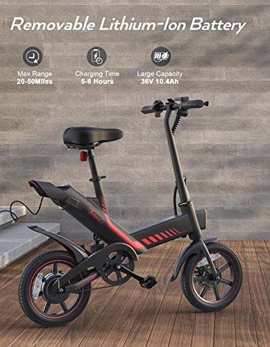 Sailnovo 14'' Electric Bicycle for Adults and Teenagers, Folding Electric Bike with Built-in Li-Ion Battery