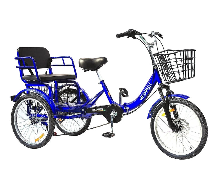 Tricycle 7 Speed, 20 Inch 3 Wheel Bikes Folding Tricycle for Adults Star Strip Blue