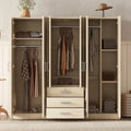 6-Doors Wooden Wardrobe Storage with 3 Big Drawers for Bedroom