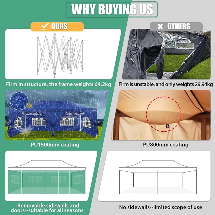 Cobizi 10x20 Heavy Duty Pop up Canopy Tent with 6 Sidewalls Easy up Commercial Outdoor Canopy Wedding Party Tents