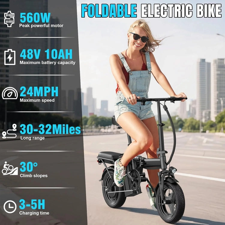 Electric Bike for Adults Teens Folding E-Bike Commuter City Foldable E-Bike Motor 48V 24MPH