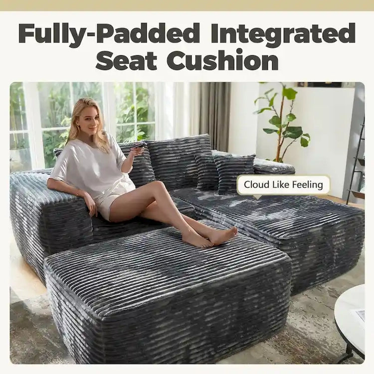 Hooowooo Modern Plush Sectional Sofa L-Shaped Couch with Removable Ottoman
