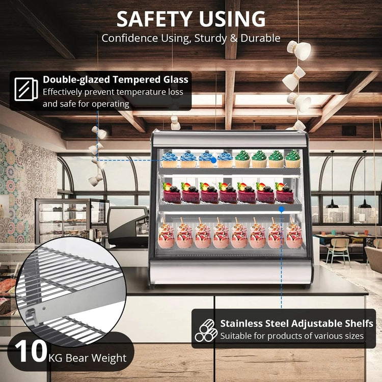 Commercial Refrigerator Display Case 130L (4.6 Cu. Ft.) - Auto Defrost, Tempered Glass + LED Lighting, Countertop Commercial Use