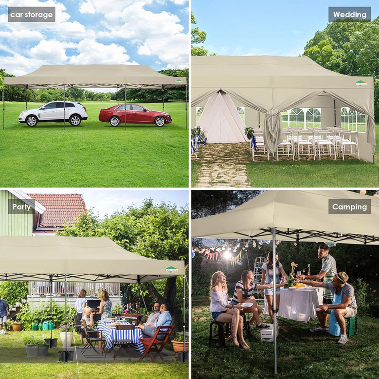Cobizi 10x20 Heavy Duty Pop up Canopy Tent with 6 Sidewalls Easy up Commercial Outdoor Canopy Wedding Party Tents