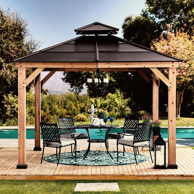 10 Ft. X Ft. Cedar Framed Gazebo with Steel 2-Tier Hip Roof Hardtop
