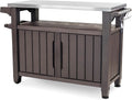 Keter Outdoor Rolling Table Cart for Food Prep, Storage, Bar & Grill, Dark Brown