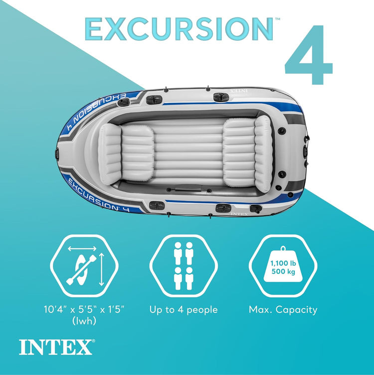 Excursion Inflatable Boat Series, Includes Deluxe 54in Boat Oars and High-Output Pump - Supertough PVC - Adjustable Seats with Backrest
