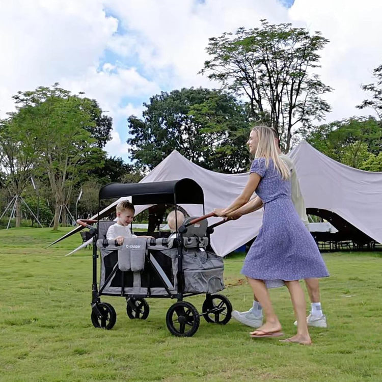 All-Terrain 4 Seater Wagon Stroller for Kids - Heavy-Duty 300lb Capacity, One-Hand Fold Design, High Seats with 5-Point Harness