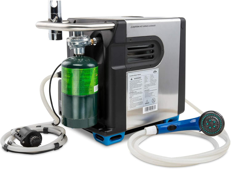 Portable Propane Water Heater & Shower Pump W/Built-in Battery, Compact Outdoor Cleaning & Showering System W/LCD, Safety Shutoff & Carry Case