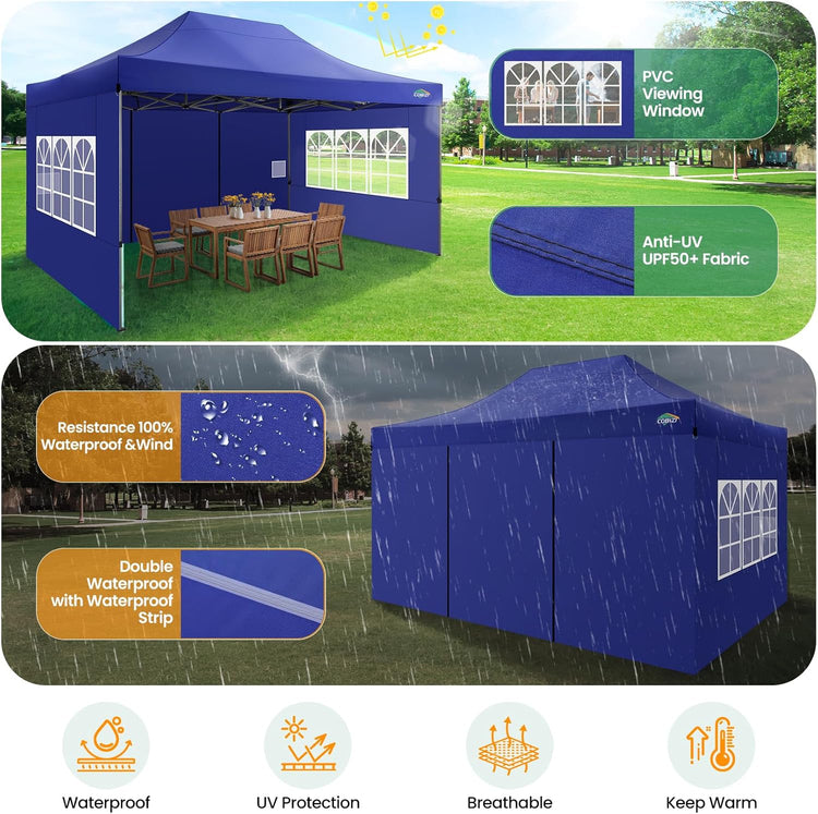 Cobizi 10x20 Heavy Duty Pop up Canopy Tent with 6 Sidewalls Easy up Commercial Outdoor Canopy Wedding Party Tents