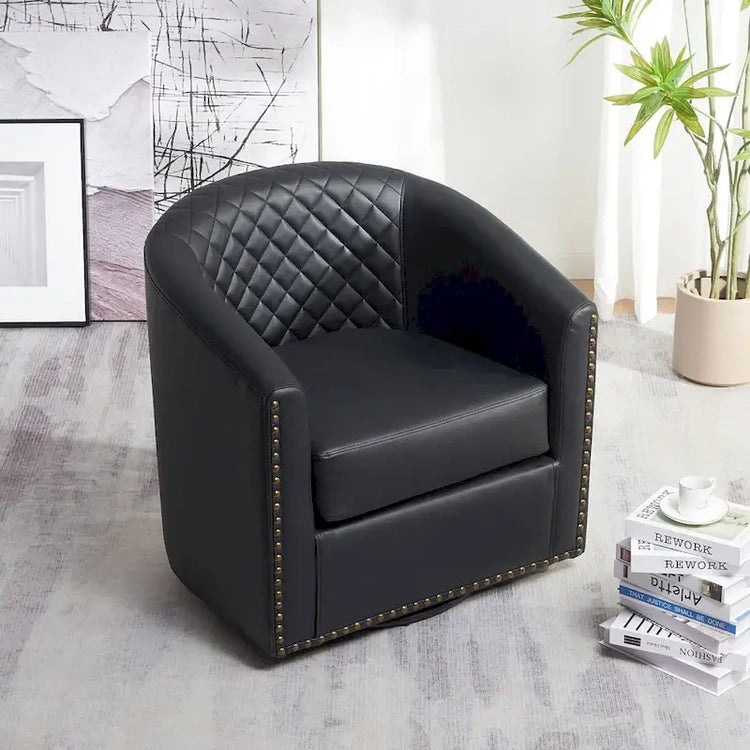 Kinwell 29 Wide Tufted Pu Leather Swivel Barrel Chair
