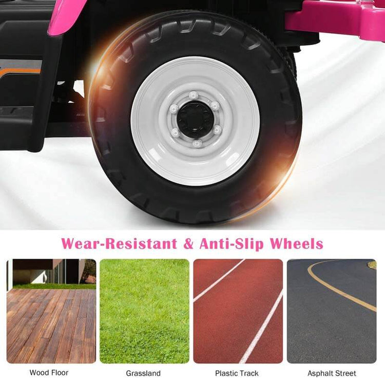 Kids Ride on Tractor W/Trailer 12V Battery Powered Electric Riding Toy Car Vehicle with 3-Gear-Shift Ground Loader
