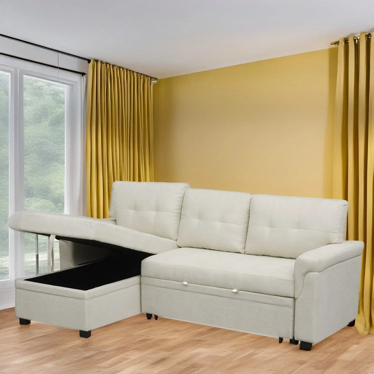 Reversible Sectional Sofa with Pull-Out Sleeper Bed, Hidden Storage Chaise, Durable Legs