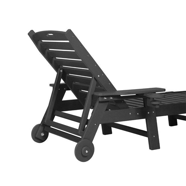 3-Piece Patio Set 2 Oversized Chaise Lounges (5-Position, Wheels, Cup Holder) + Side Table, All-Weather Wood Texture