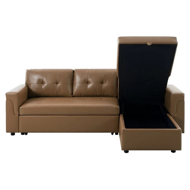 Reversible Sectional Sofa with Pull-Out Sleeper Bed, Hidden Storage Chaise, Durable Legs