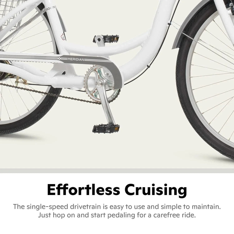 Schwinn Meridian Adult Tricycle Bike Mens and Womens Three Wheel Beach Cruiser 26-Inch Wheels Low Step-Through Frame Wide Seat Rear Folding Basket Sin