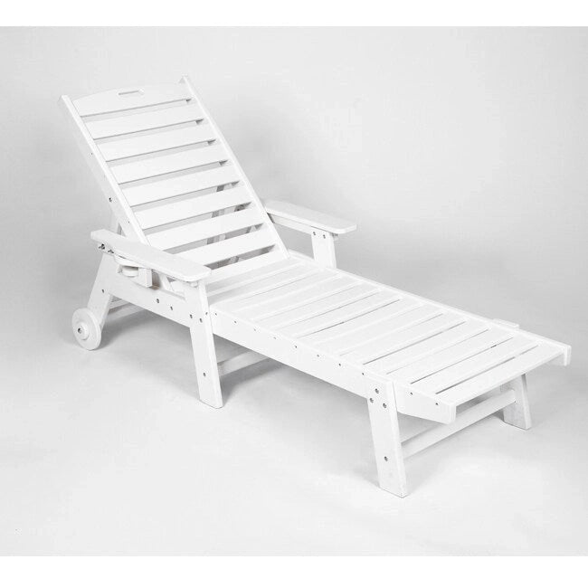 3-Piece Patio Set 2 Oversized Chaise Lounges (5-Position, Wheels, Cup Holder) + Side Table, All-Weather Wood Texture