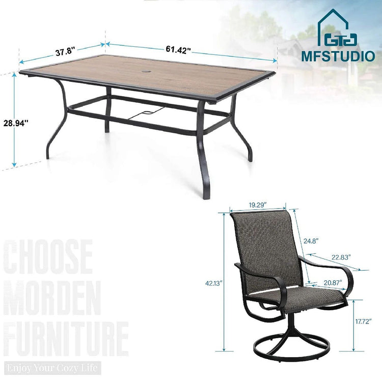 8 Pieces Patio Dining Set with Umbrella, Outdoor Furniture Set with 6 Sling Dining Swivel Chairs