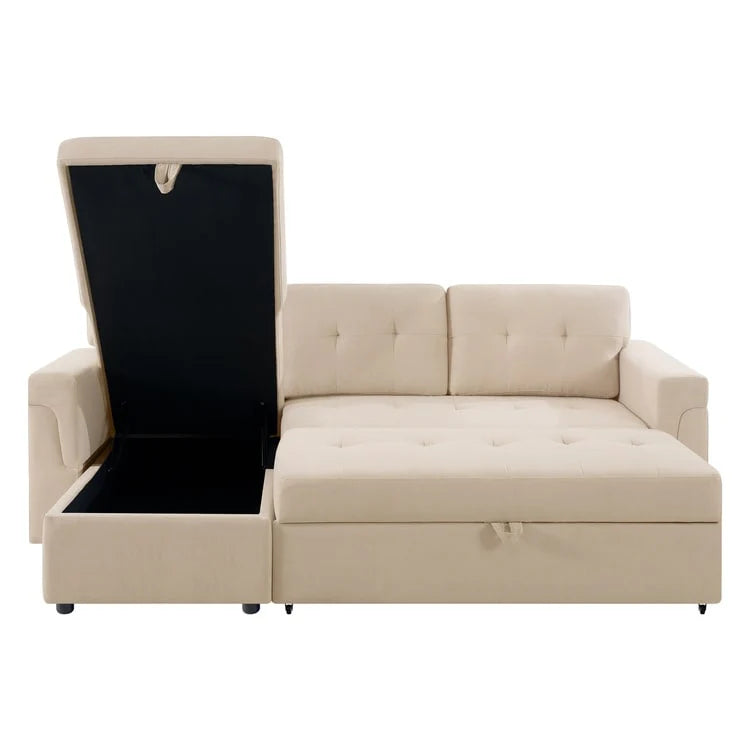 Reversible Sectional Sofa with Pull-Out Sleeper Bed, Hidden Storage Chaise, Durable Legs