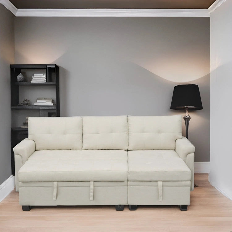 Reversible Sectional Sofa with Pull-Out Sleeper Bed, Hidden Storage Chaise, Durable Legs