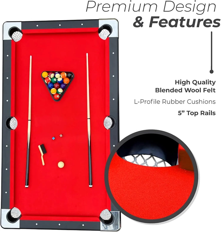 6 Ft Portable Pool Table, Adults Folding Billiards Tables for Game Room with Easy Foldable Storage, Includes Full Set of Billiard Balls, Cues