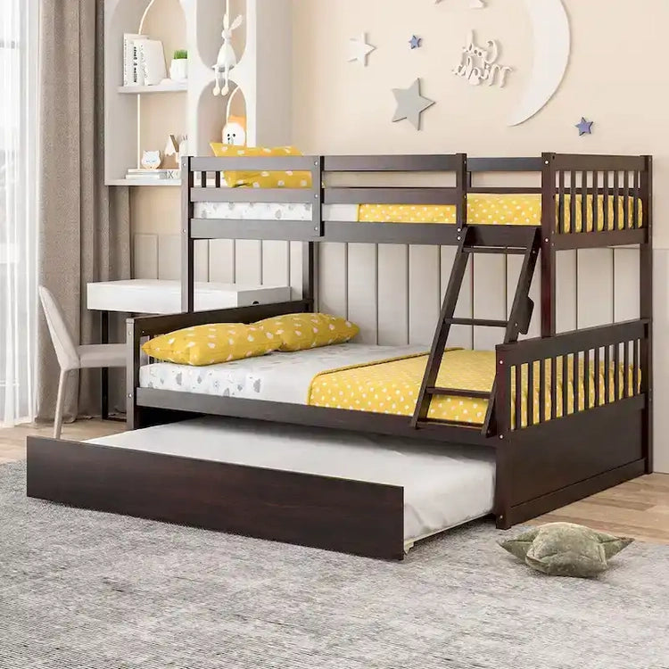 Gymax Twin Over Full Bunk Bed with Twin Trundle Convertible Platform