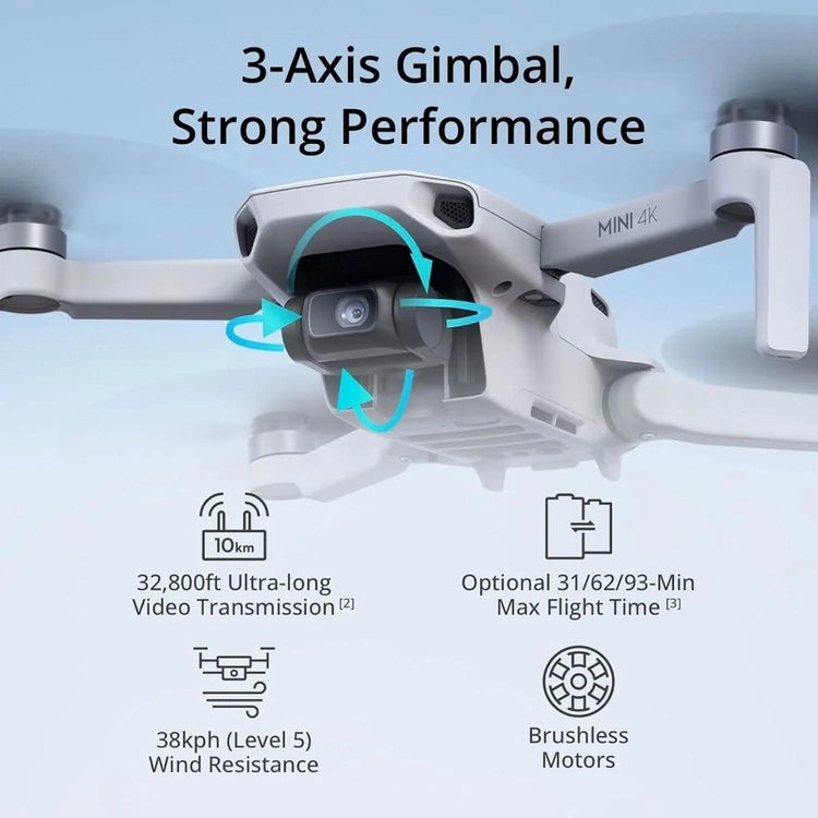 DJI Mini 4K, Drone with 4K UHD Camera for Adults, Under 249 G, 3-Axis Gimbal Stabilization, 10km Video Transmission, Auto Return, Wind Resistance