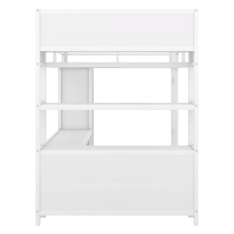 Off-White Metal Loft Bed with Desk and Wardrobe - Full Size