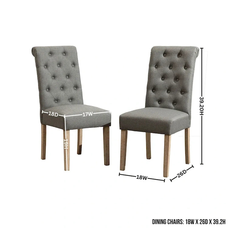 5 Piece Dining Table Set, Wooden Kitchen Furniture Set, Round Table with Cross-Buck Pedestal Base and 4 Tufted Chairs