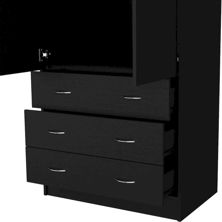 19 Modern Double-Door Armoire with 3 Drawers and 1 Hanging Rod for Bedroom