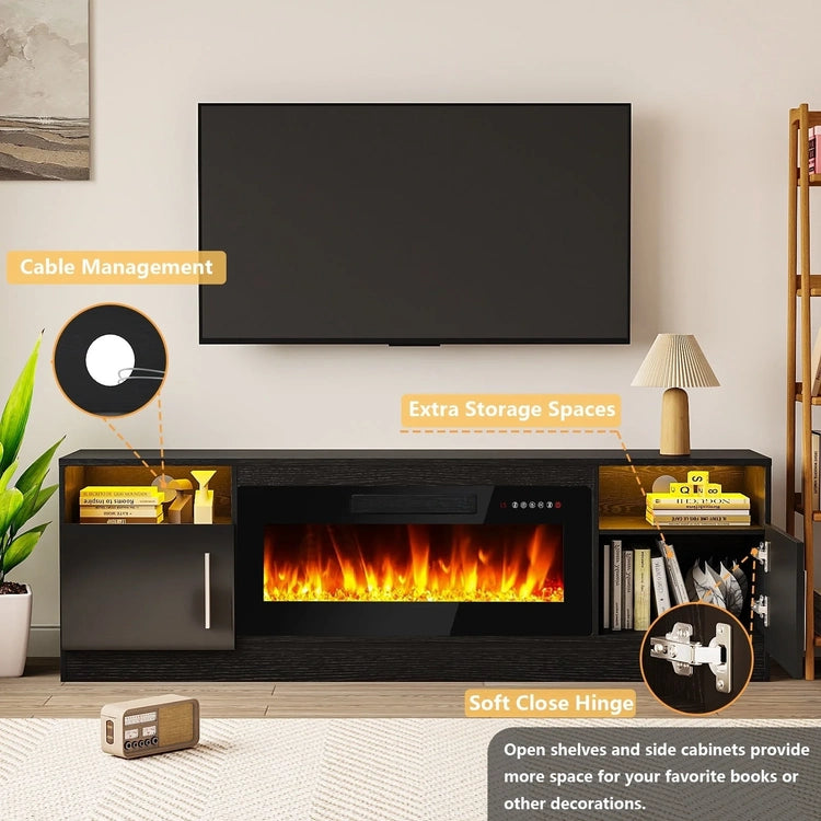 Bossin 70 Fireplace TV Stand with 36 Electric Fireplace, TV Stand for Tvs up to 80,16 Colors LED Lights/Entertainment Center