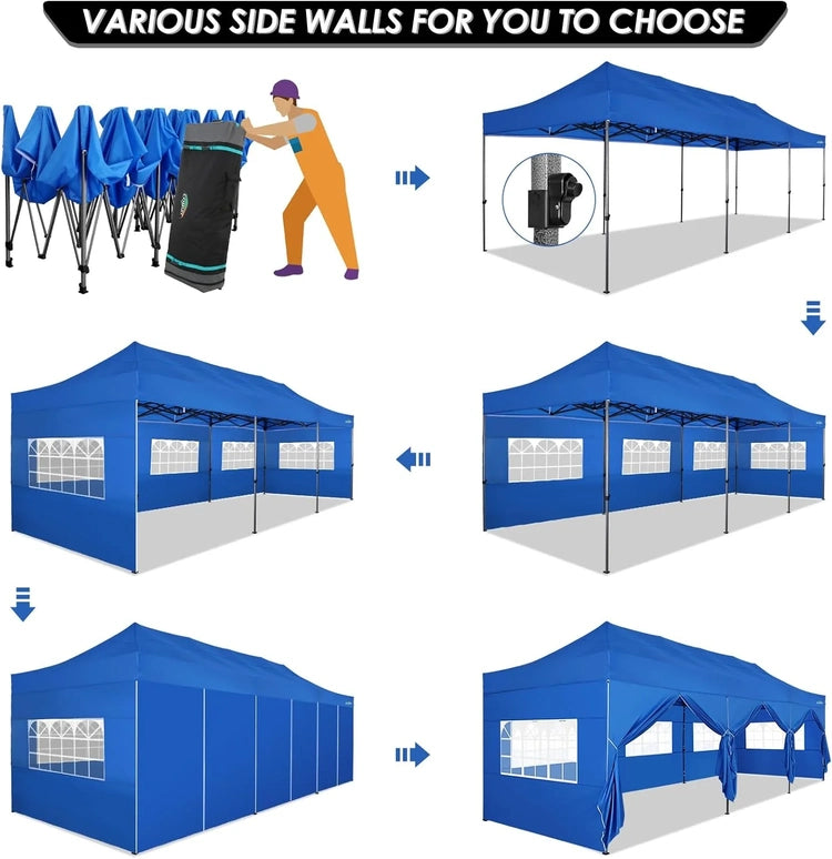 Cobizi 10x20 Heavy Duty Pop up Canopy Tent with 6 Sidewalls Easy up Commercial Outdoor Canopy Wedding Party Tents