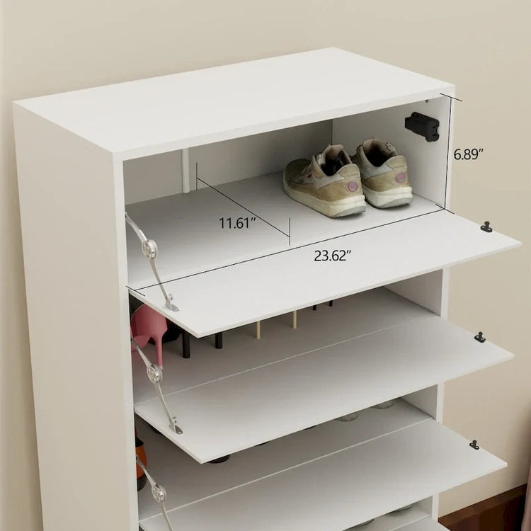 Mirror Shoe Cabinet with 6 Flip Drawers, Shoe Rack Organizer Store Ample Shoes,4 Metal Legs, Hand-Touch Flip-Out Door